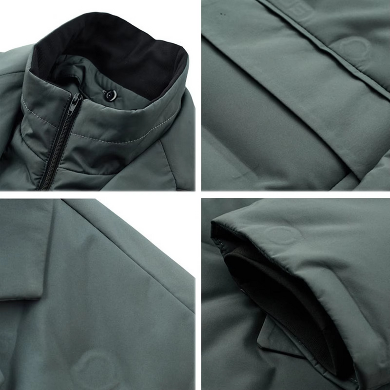 Men’s High Collar Winter Cotton Suit Coat with Zipper and Quilted Outer Layer
