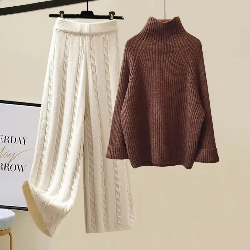 Women's Cozy Knit Three Piece Sweater and Wide Leg Pants Set