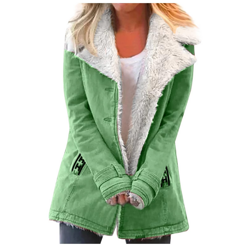Women's Plus Size Fleece Button Jacket with Collar and Pockets