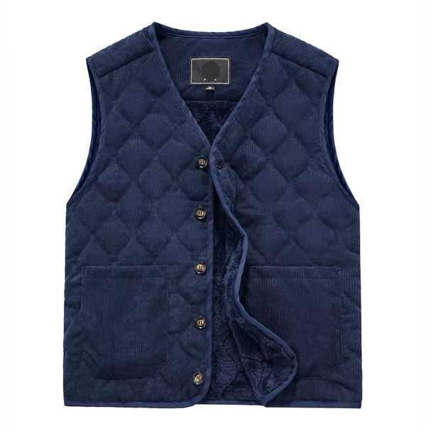 Men's Corduroy Padded Vest with Diamond Stitch, Warm V-Neck Workwear Jacket