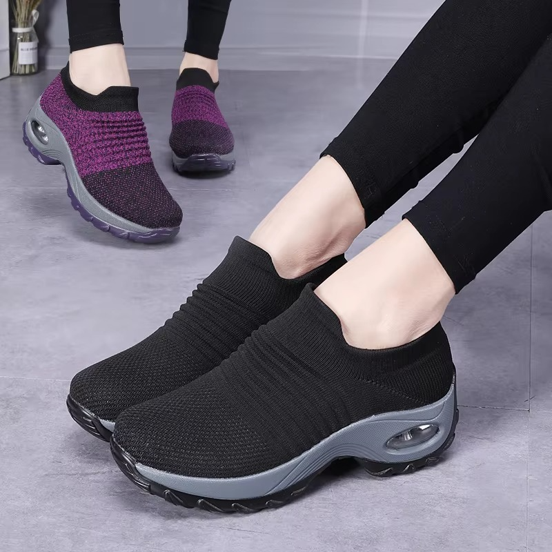 Women’s Black Mesh Platform Sneakers — Breathable Walking & Gym Shoes