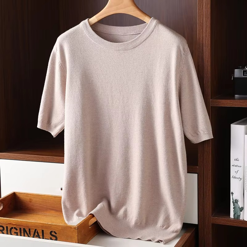 Men's Cashmere Short Sleeve O-Neck Sweater