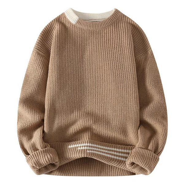 Men's Autumn Winter Patchwork Knit Sweater, Slim Fit O-Neck Pullover