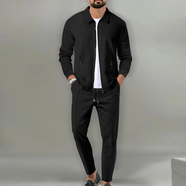Men's 2-Piece Set Long Sleeve Polo Jacket Shirt with Matching Drawstring Pants
