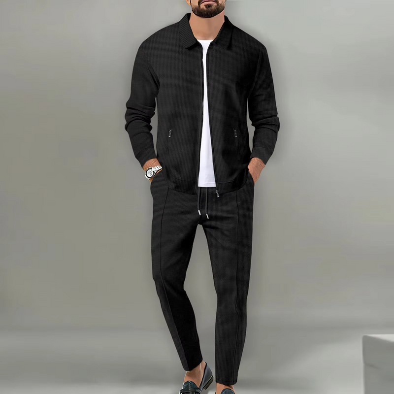 Men's 2-Piece Set Long Sleeve Polo Jacket Shirt with Matching Drawstring Pants