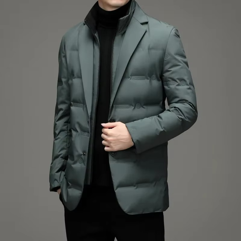 Men's 2025 Winter Warm Stand Collar Two-Piece Look Blazer Jacket