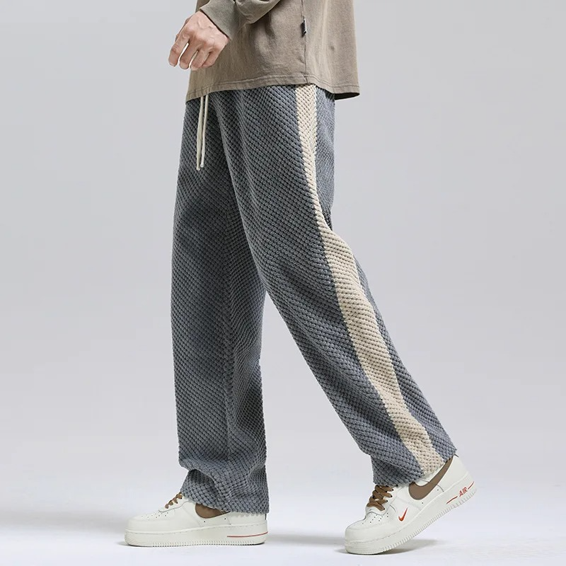 Men's High Waisted Wide Leg Elastic Drawstring Casual Trousers With Pockets