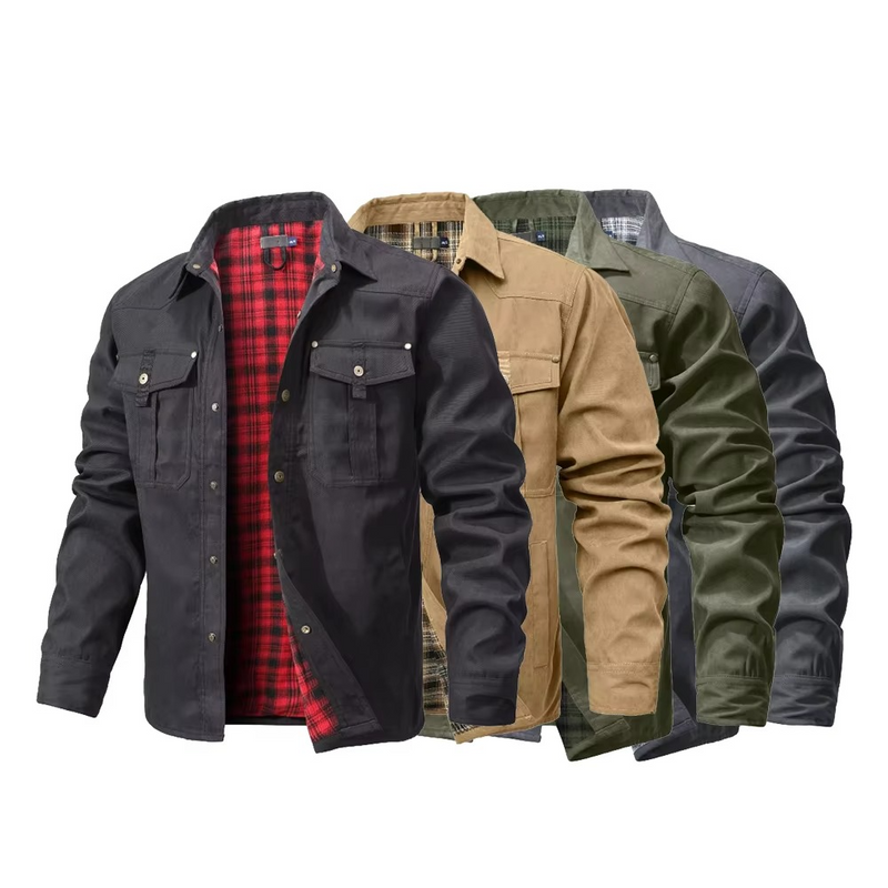 Men's Flannel Lined Shirt Jacket Western Style Snap Button Overshirt