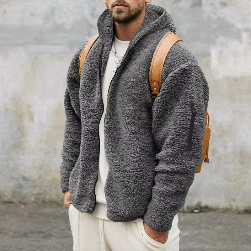 Men's Reversible Fleece Hooded Jacket for Autumn and Winter