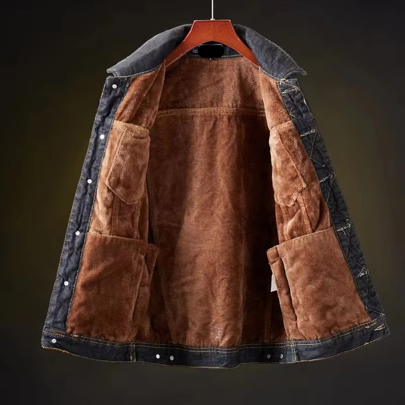 Men's Retro Fleece Lined Denim Jacket