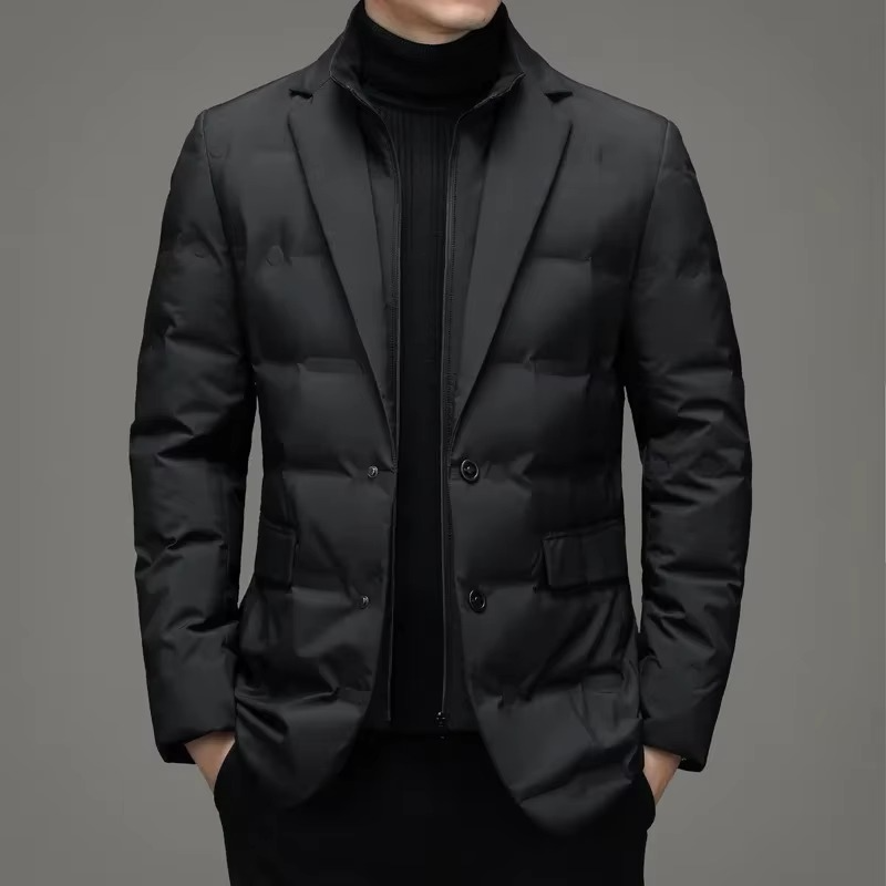 Men's 2025 Winter Warm Stand Collar Two-Piece Look Blazer Jacket
