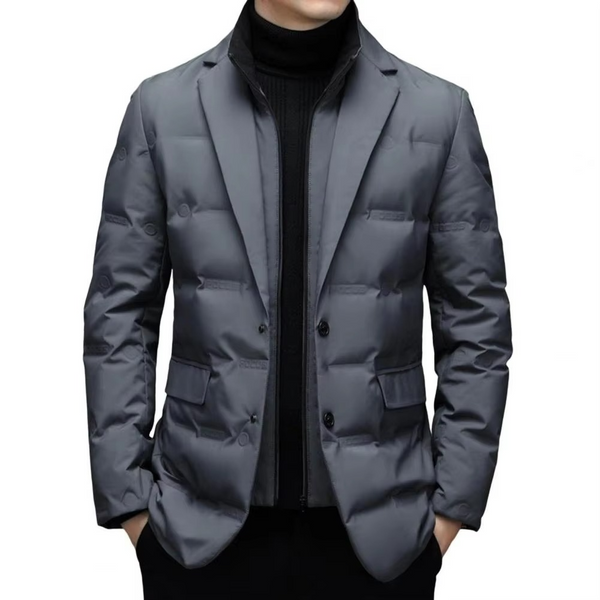 Men’s High Collar Winter Cotton Suit Coat with Zipper and Quilted Outer Layer