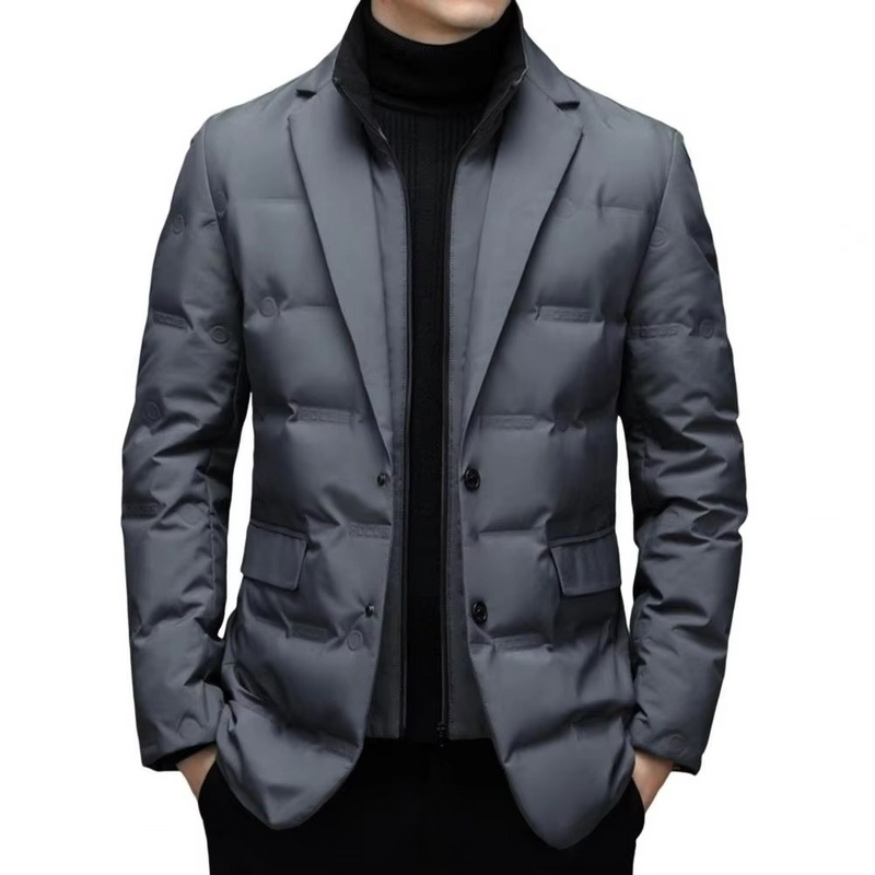 Men’s High Collar Winter Cotton Suit Coat with Zipper and Quilted Outer Layer