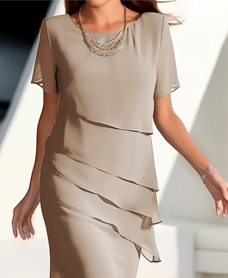 Women's Solid Color Short Sleeve Ruffle Edge Casual Summer Dress