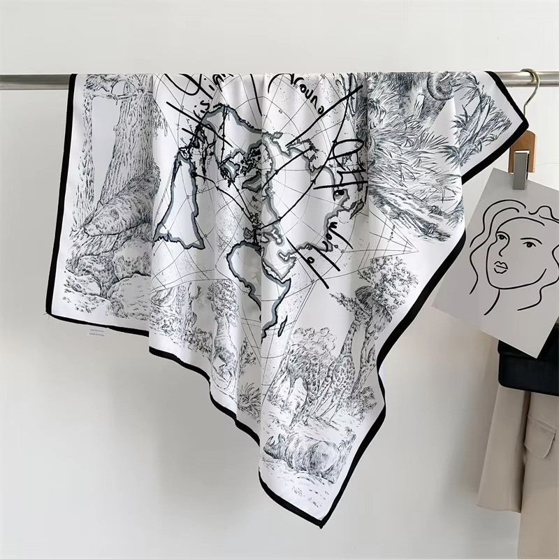 Summer Polka Dot and Stripe Silk Square Scarf for Women 35×35 Inch