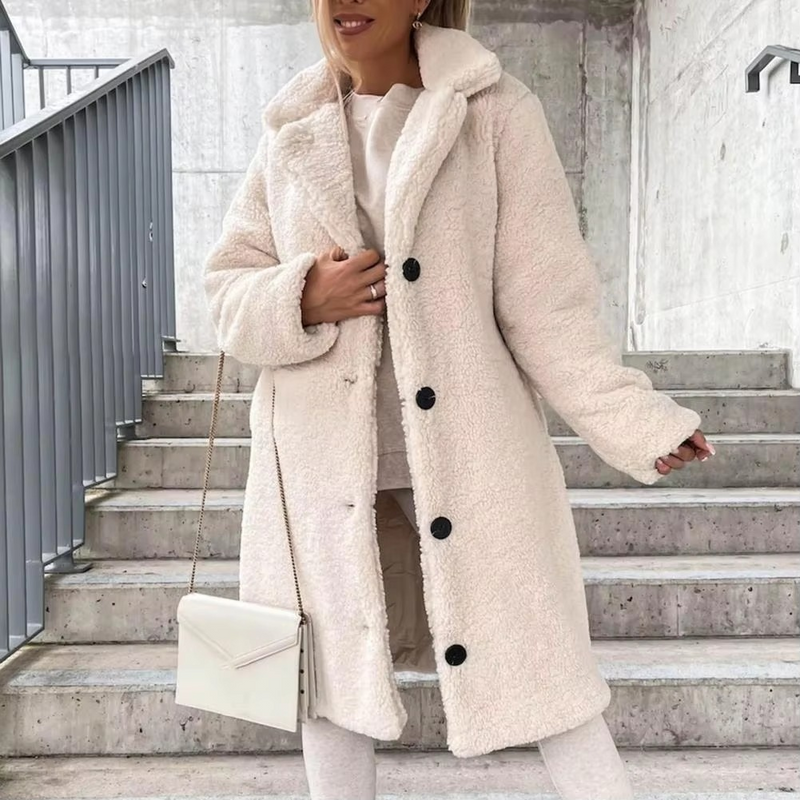 Women's Long Teddy Faux Fur Winter Trench Coat Oversized Warm Outwear
