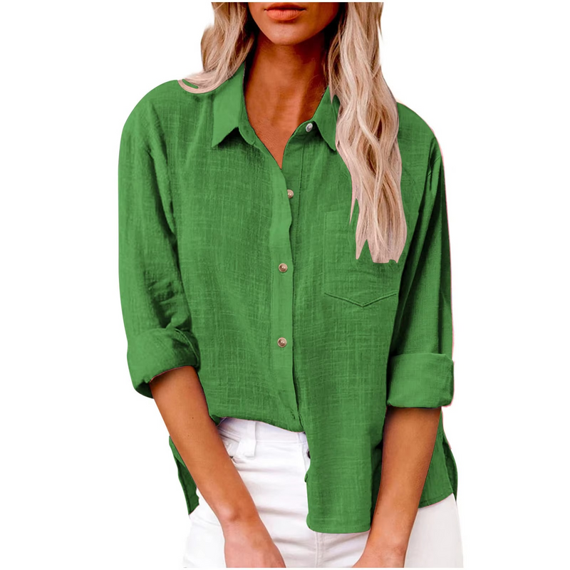 Cotton Linen Long Sleeve Women’s Casual Blouse for Spring 2025