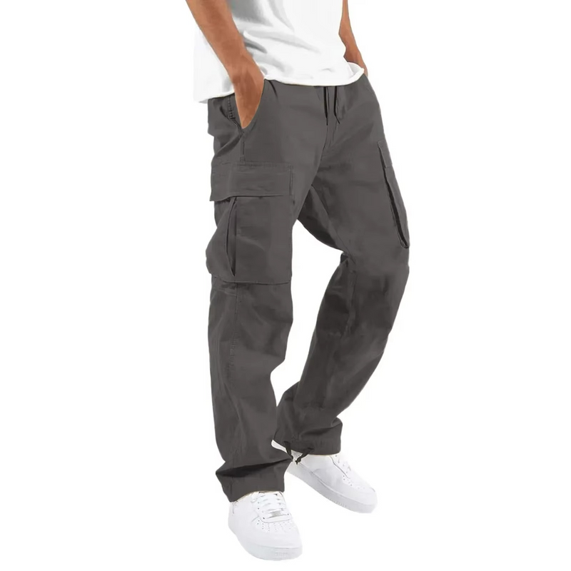 2025 Men's Solid Cargo Pants with Multi Pocket Design and Adjustable Drawstring