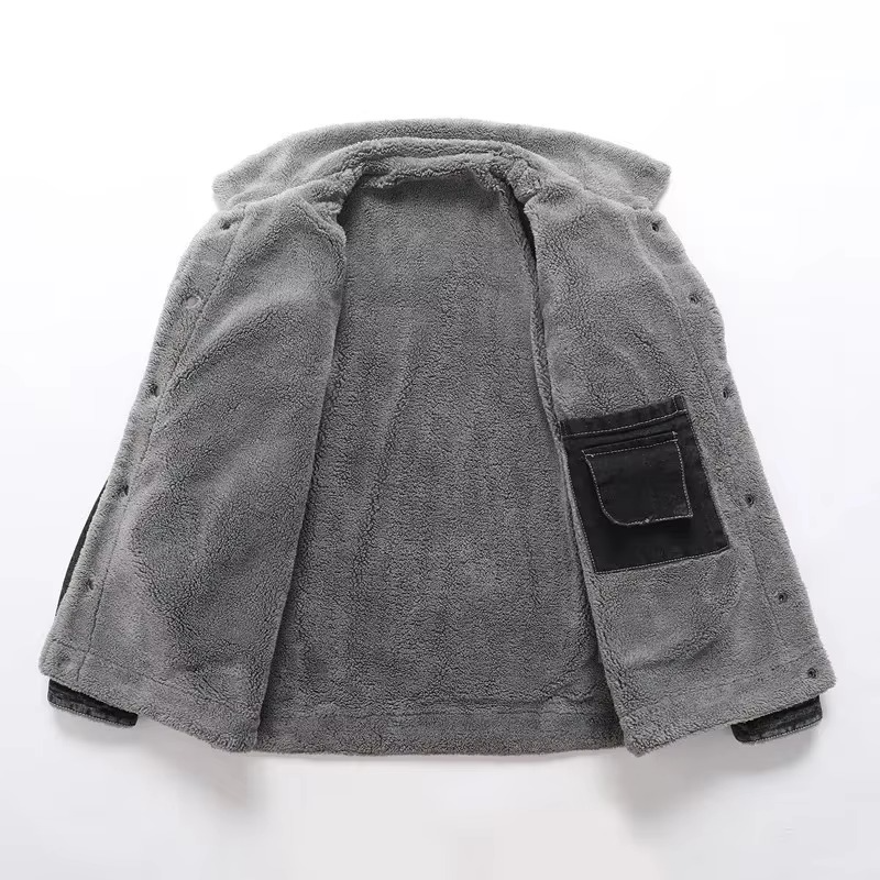 Men's Black Fleece-Lined Denim Winter Jacket