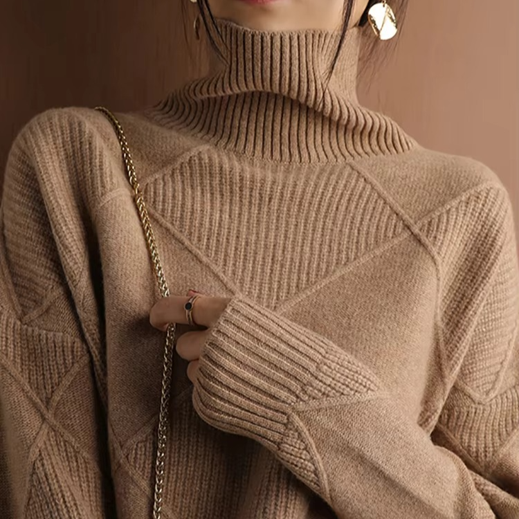 Womens Turtleneck Oversized Knit Sweater Pullover Long Sleeve Solid Jumper Top