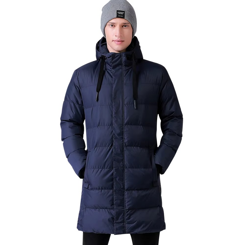 Long Hooded Heated Down Coat with USB Warming Technology