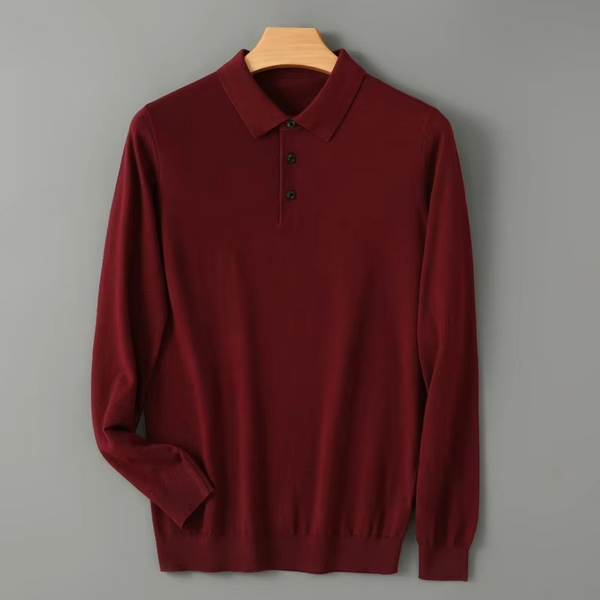 Men's Merino Wool Polo Collar Sweater Pullover