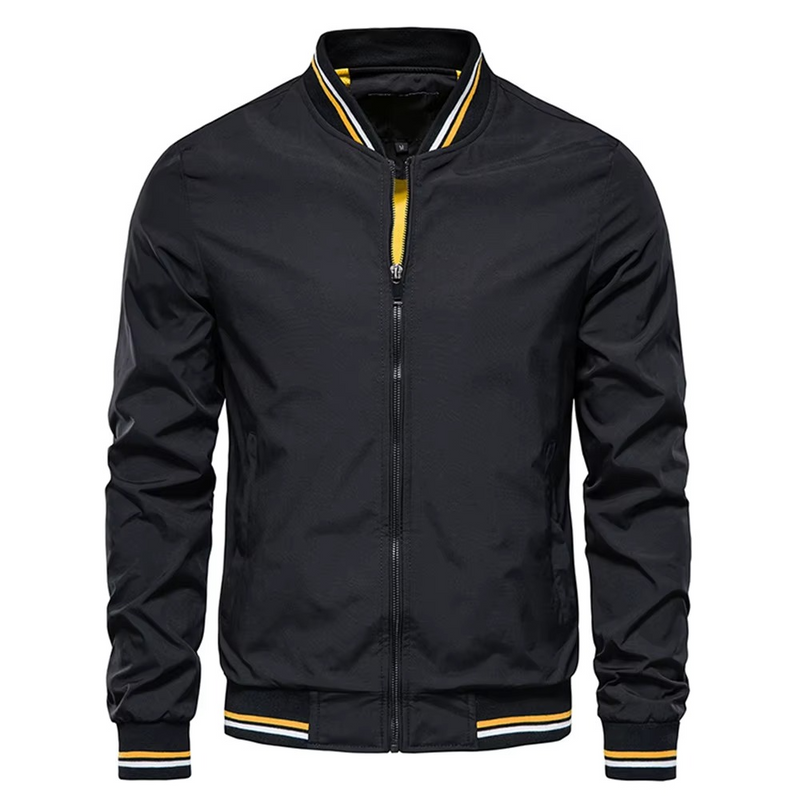 Men’s Slim Fit Black Bomber Jacket, Lightweight Baseball Style