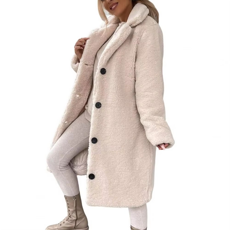 Women's Long Teddy Faux Fur Winter Trench Coat Oversized Warm Outwear