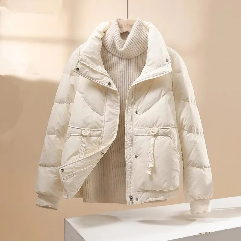 2025 Women’s Loose Fit Short Puffer Jacket, Thickened Cotton Down, Stand Collar Korean Style Outerwear