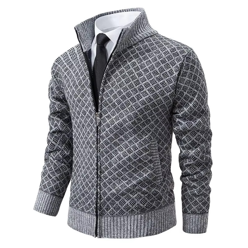 Men's Knitted Stand Collar Zipper Cardigan Sweater Casual Loose Fit