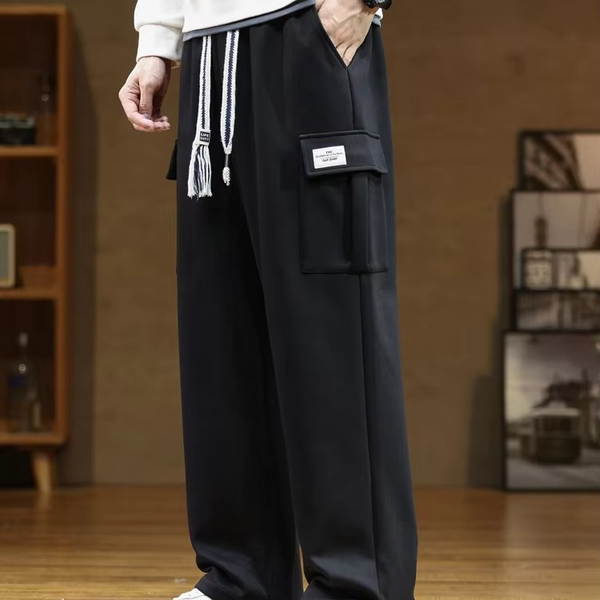 Men's Cotton Multi-Pocket Drawstring Sweatpants, Loose Straight Fit, Up to 8XL