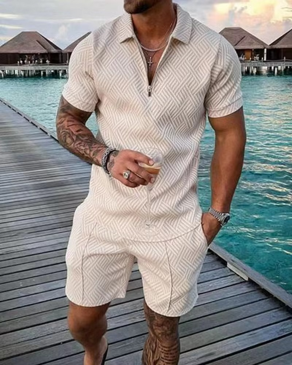Men’s Summer Hawaiian Polo & Shorts Set – 3D Printed Streetwear Outfit