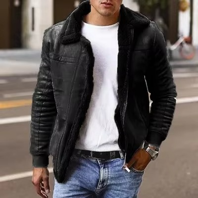 Men's Imitation Fur Pilot Jacket, Thickened Winter Coat with Warm Zipper