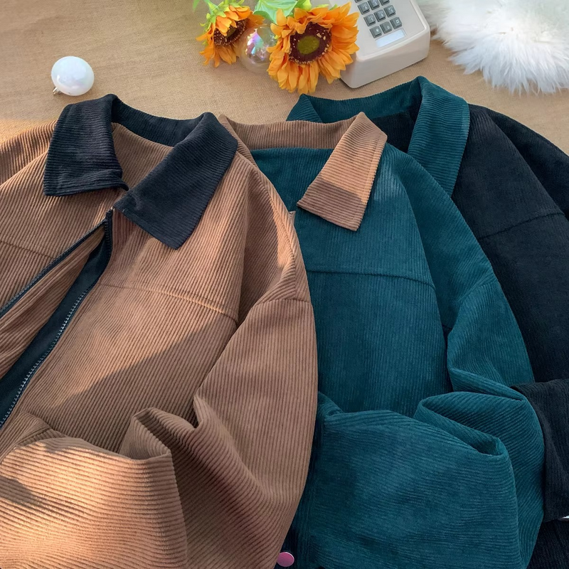 Men’s Autumn Corduroy Cargo Jacket, Casual Bomber Windbreaker