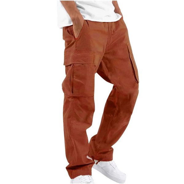 2025 Men's Solid Cargo Pants with Multi Pocket Design and Adjustable Drawstring