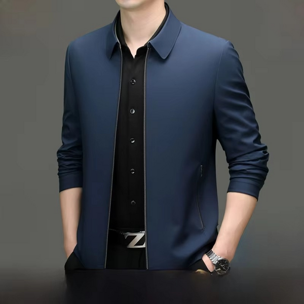 Men's Loose Fit Silk Blend Jacket with Straight Hemline