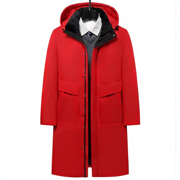 Men's Winter Fleece Parka Coat with Hood, Windproof Long Jacket for Cold Weather