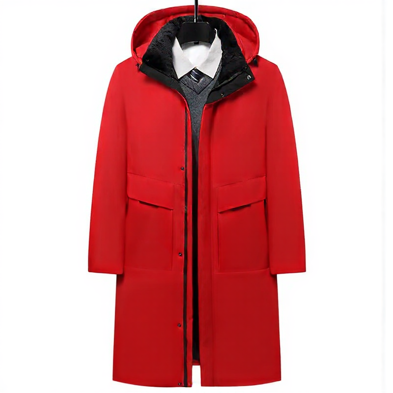 Men's Winter Fleece Parka Coat with Hood, Windproof Long Jacket for Cold Weather