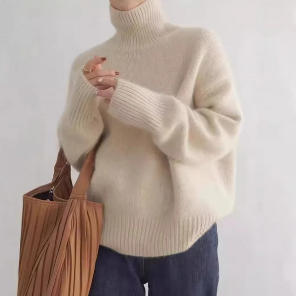 Women's High Neck Autumn Knit Sweater Loose Fit Long Sleeve Pullover