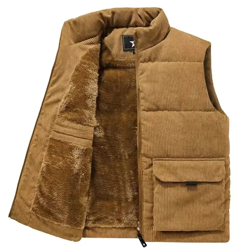 Men's Winter Wool Blend Padded Vest, Warm Sleeveless Jacket, Plus Size up to 6XL