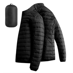 Men's Lightweight Hooded Cotton Down Jacket with Zip Pockets – Casual Winter Parka