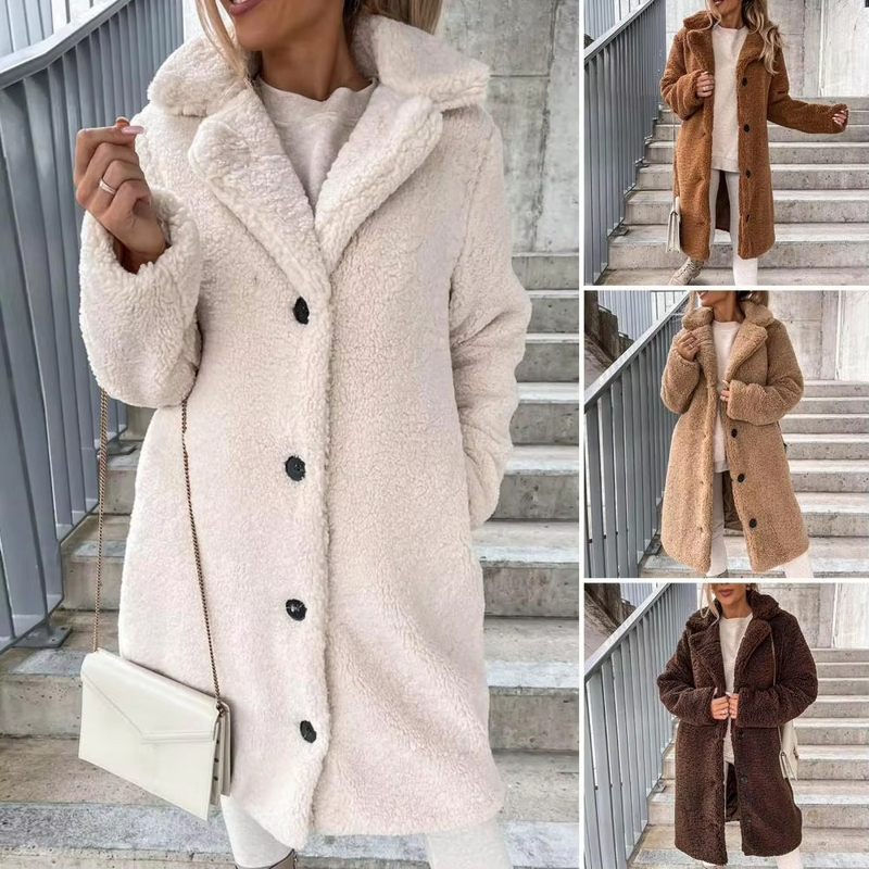 Women's Long Teddy Faux Fur Winter Trench Coat Oversized Warm Outwear