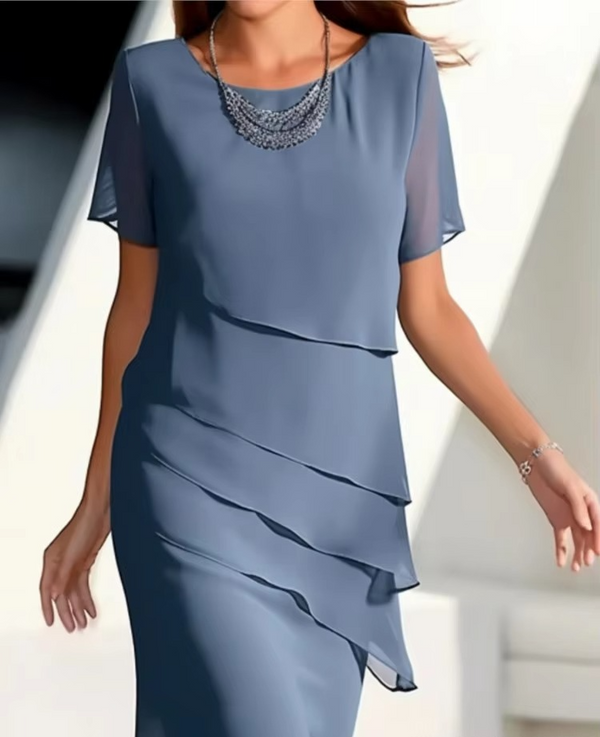 Women's Solid Color Short Sleeve Ruffle Edge Casual Summer Dress