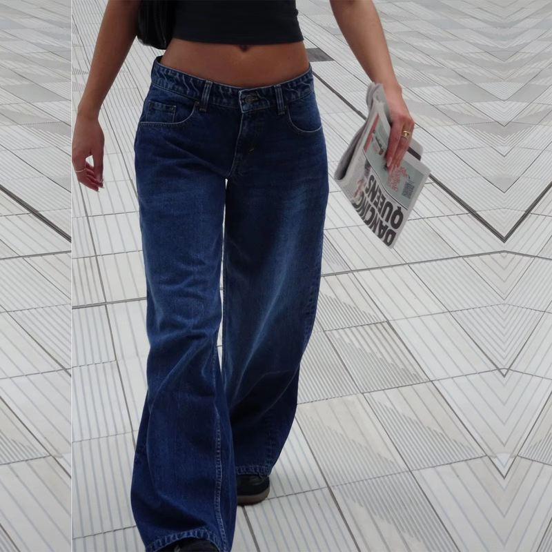 Retro Washed Mid Waisted Straight Leg Jeans for Women