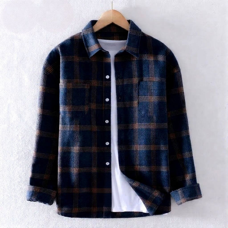 Men's Brushed Plaid Long-Sleeve Shirt, Soft Cotton Flannel Casual Button-Down for Fall and Winter