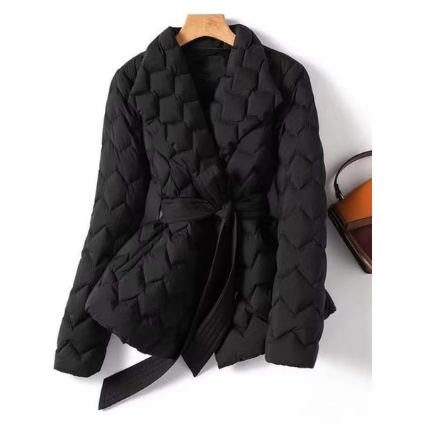 Women's Lightweight Quilted Cotton Jacket with Lapel and Tie Waist