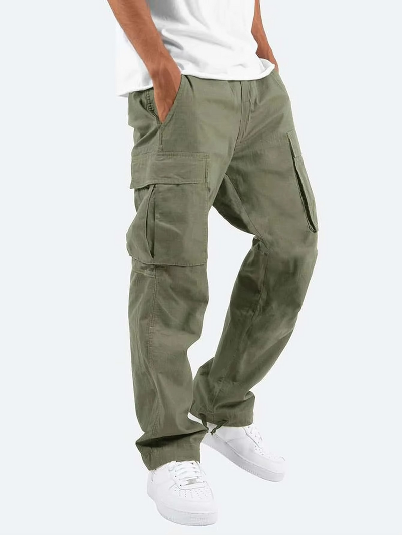 2025 Men's Solid Cargo Pants with Multi Pocket Design and Adjustable Drawstring
