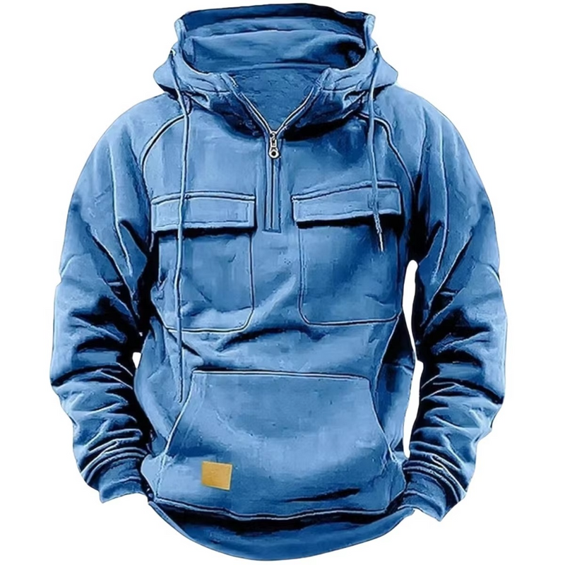Men's Outdoor Thick Hooded Sweatshirt with Multiple Pockets