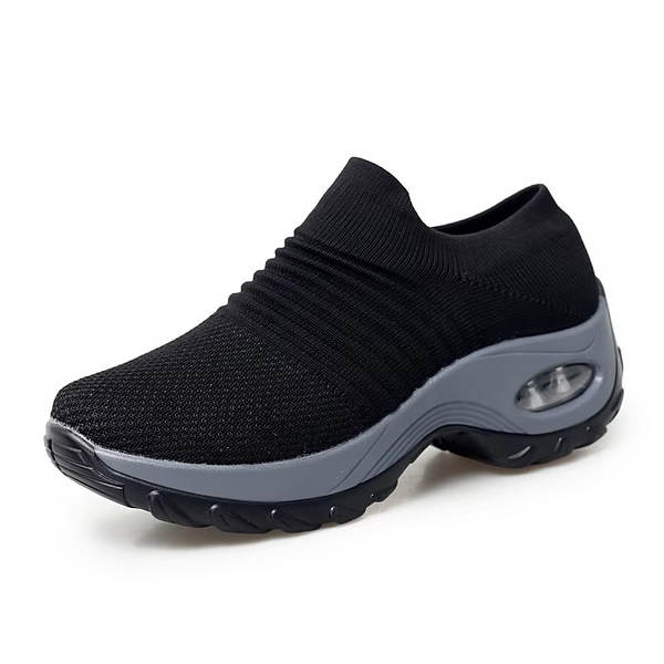 Women’s Black Mesh Platform Sneakers — Breathable Walking & Gym Shoes