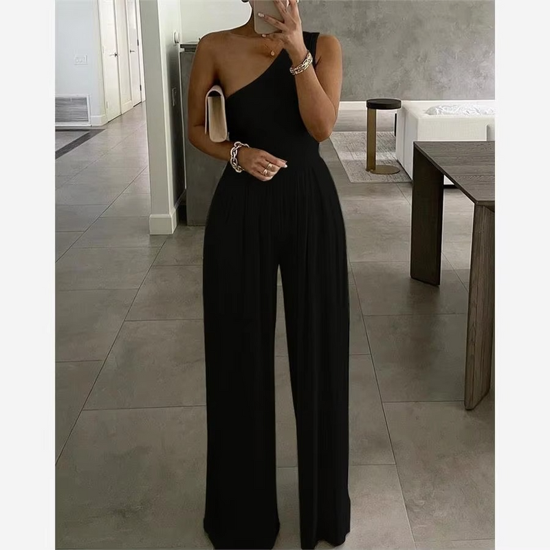 Women's Casual One Shoulder High Waist Wide Leg Jumpsuit